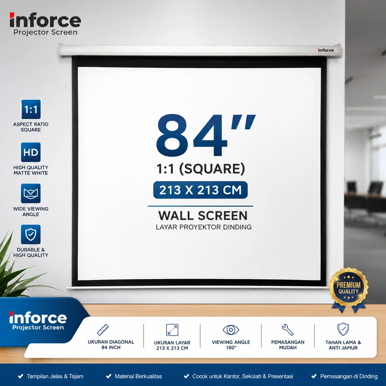 Layar Proyektor 84 Inch Wall Screen