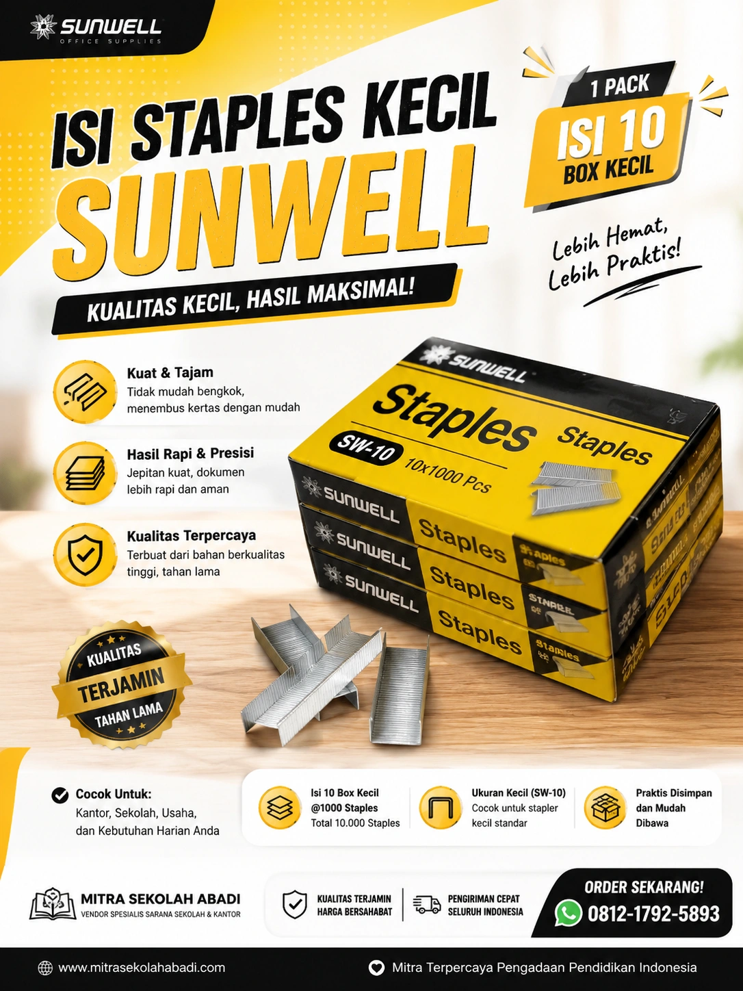 Isi Staples Kecil Sunwell SW-10 1 Pack Isi 10 Box Kecil – Kuat, Presisi & Cocok untuk Kantor dan Sekolah
