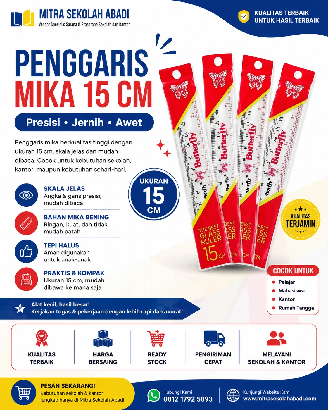 Penggaris Mika 15 cm Transparan 1 Pack Isi 24 Pcs – Penggaris Plastik Bening Presisi untuk Sekolah & Kantor