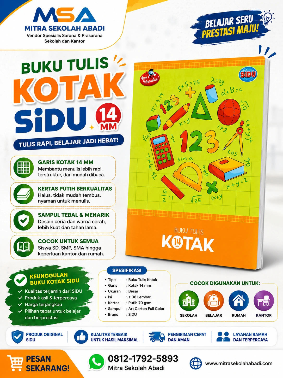 Buku Tulis Kotak Besar SiDU 14 mm – Buku Tulis Berkualitas untuk Belajar Matematika dan Berhitung