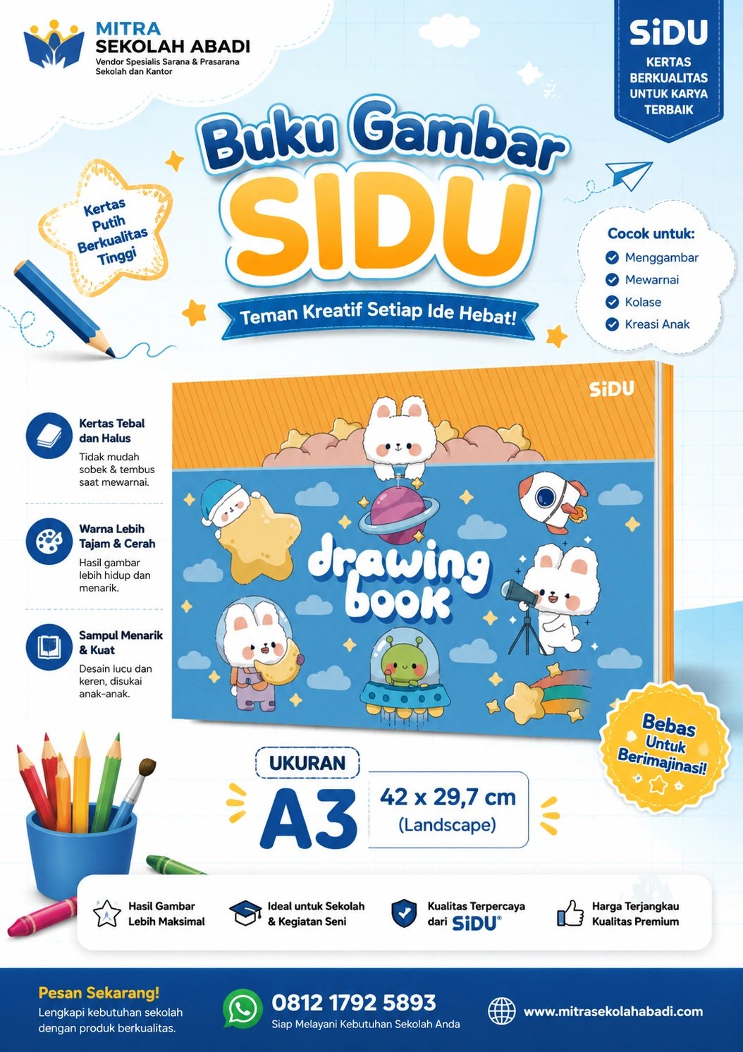 Buku Gambar SIDU A3 – Kertas Gambar Berkualitas untuk Sekolah, TK, SD, SMP & Kebutuhan Seni