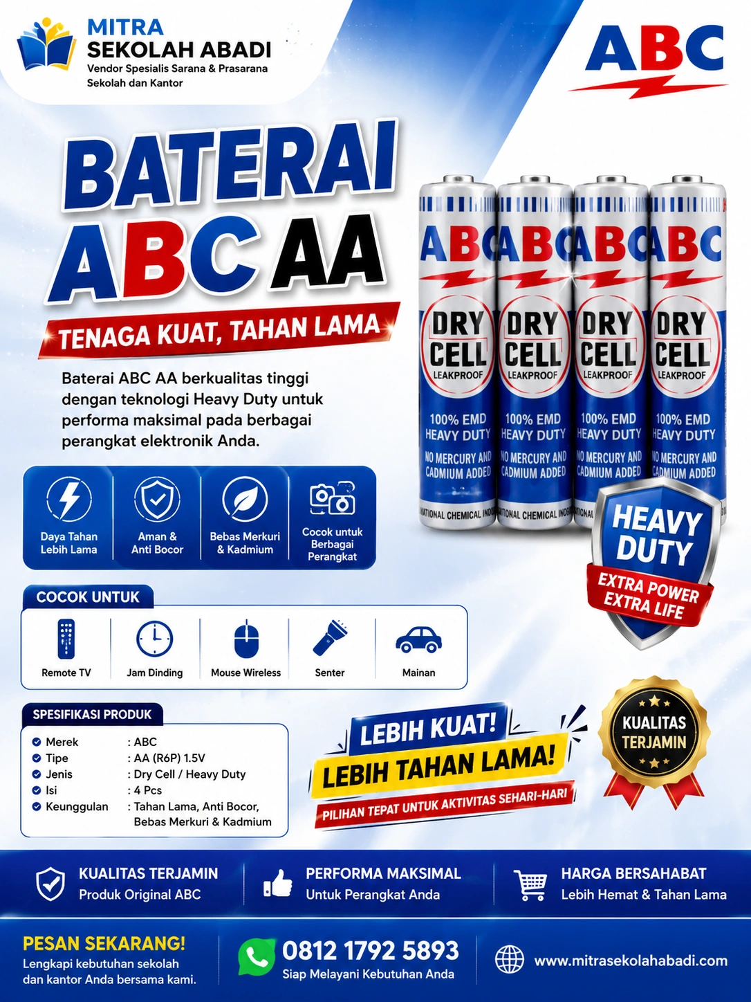 Baterai ABC AA Heavy Duty 1.5V – Baterai Kering Berkualitas untuk Berbagai Perangkat Elektronik