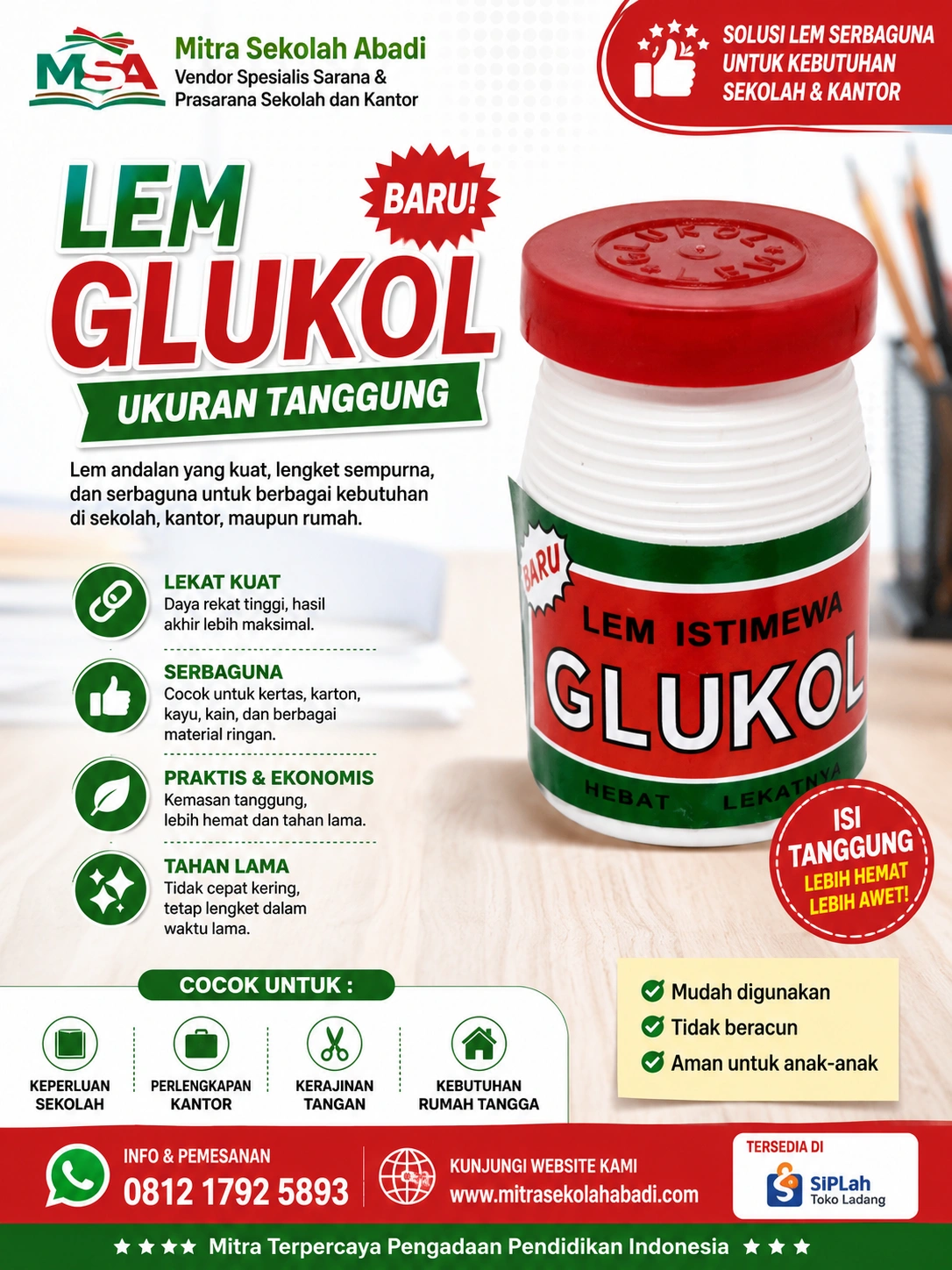 Lem Glukol Tanggung – Lem Serbaguna Daya Rekat Kuat untuk Sekolah, Kantor & Rumah
