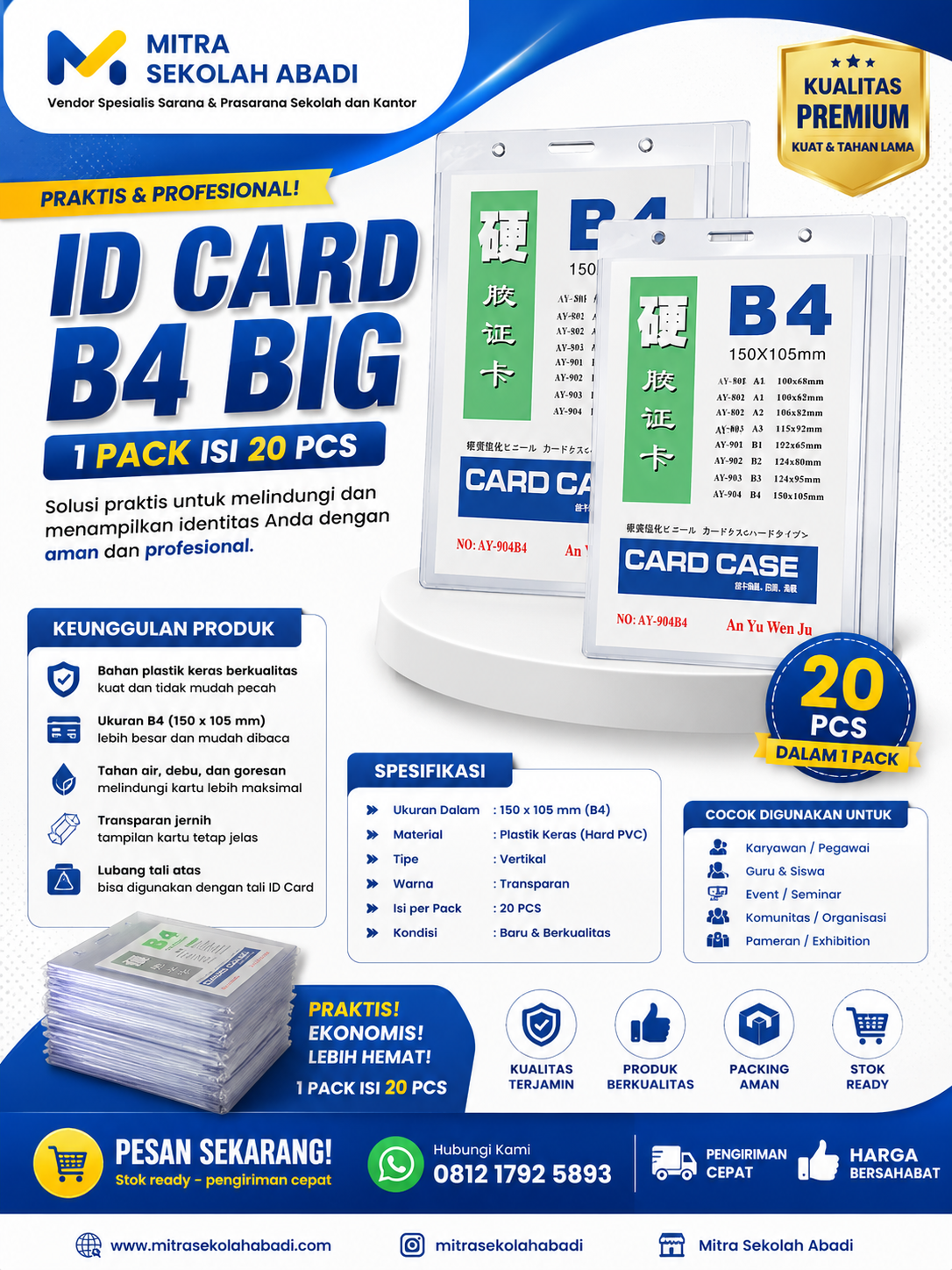 ID Card B4 Big 1 Pack Isi 20 PCS – Card Case Transparan Berkualitas untuk Kartu Identitas