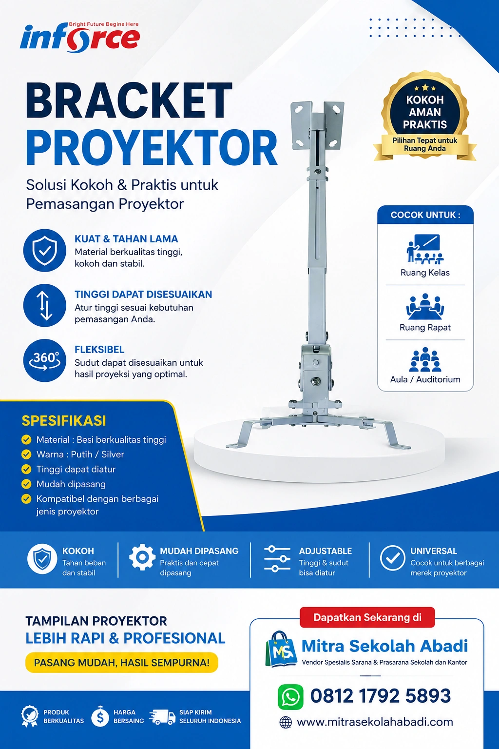 Bracket Proyektor Inforce – Bracket Ceiling Projector Adjustable Kokoh dan Mudah Dipasang