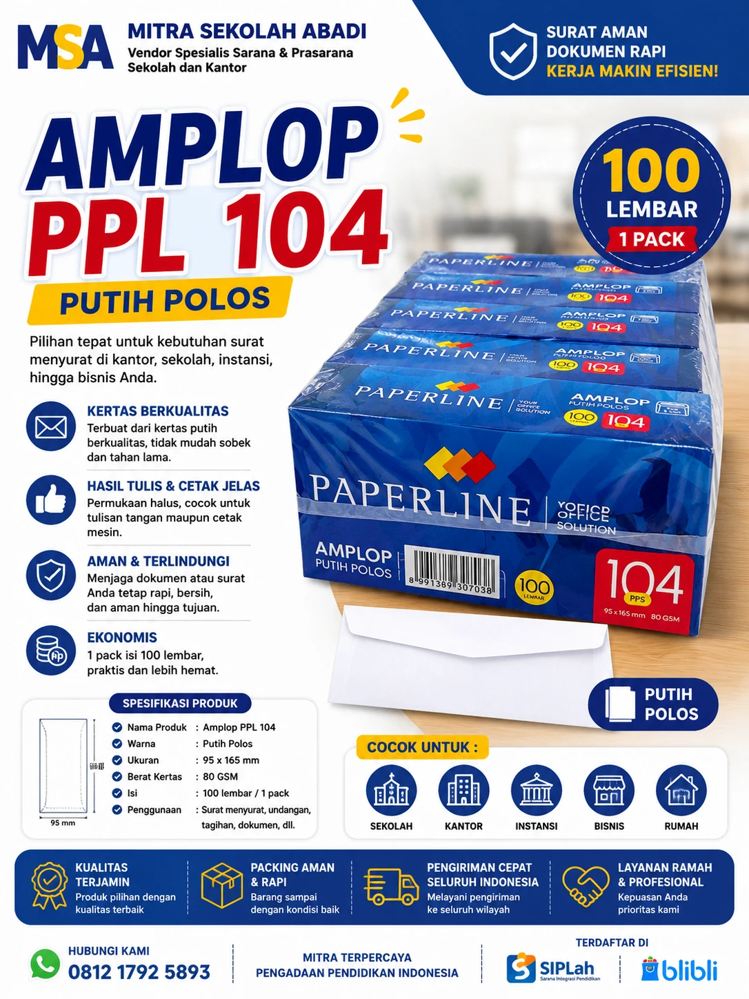 Amplop PPL 104 Putih Polos – Amplop Surat Berkualitas Isi 100 Lembar