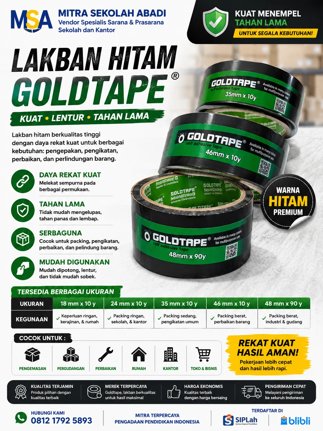 Lakban Hitam Goldtape Berbagai Ukuran – Lakban Kain Berkualitas dengan Daya Rekat Kuat