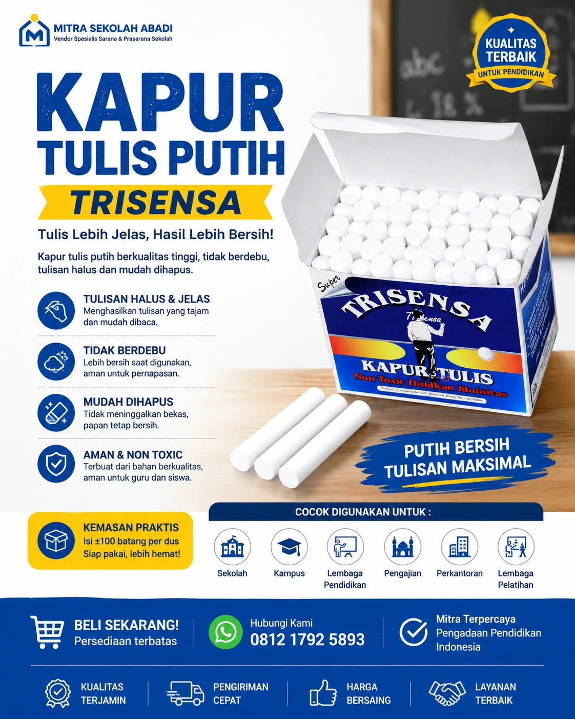 Kapur Tulis Putih Trisensa – Kapur Tulis Berkualitas untuk Sekolah, Kantor, dan Lembaga Pendidikan