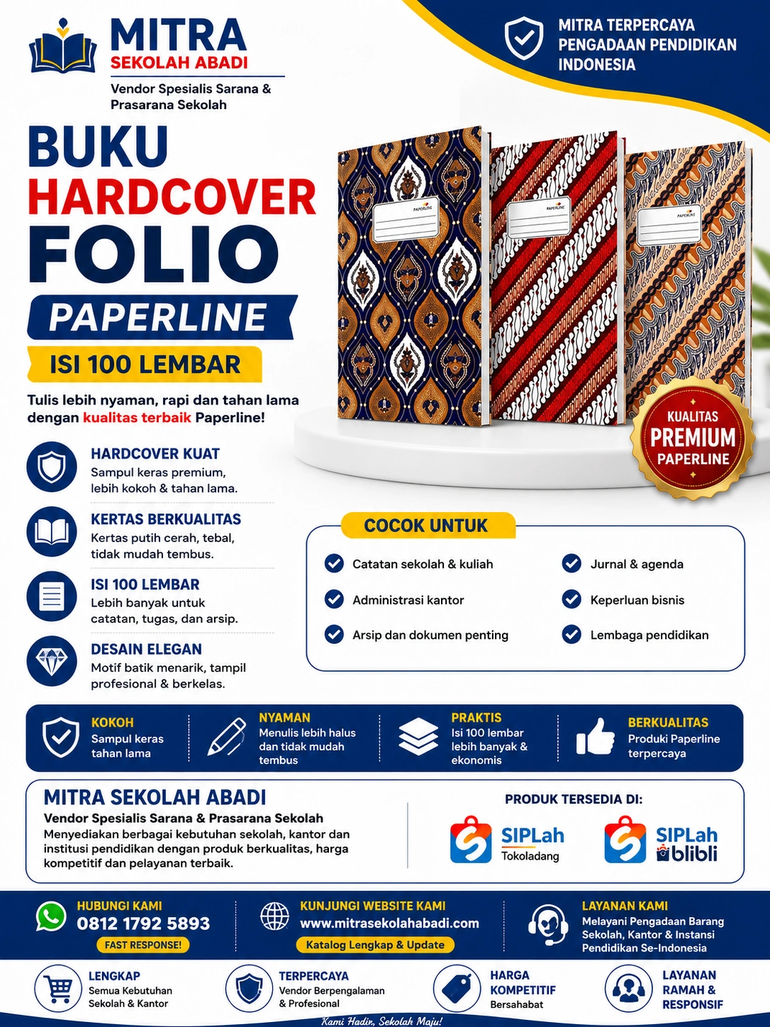 Buku Hardcover Folio Paperline 100 Lembar – Buku Tulis Premium dengan Sampul Keras Berkualitas