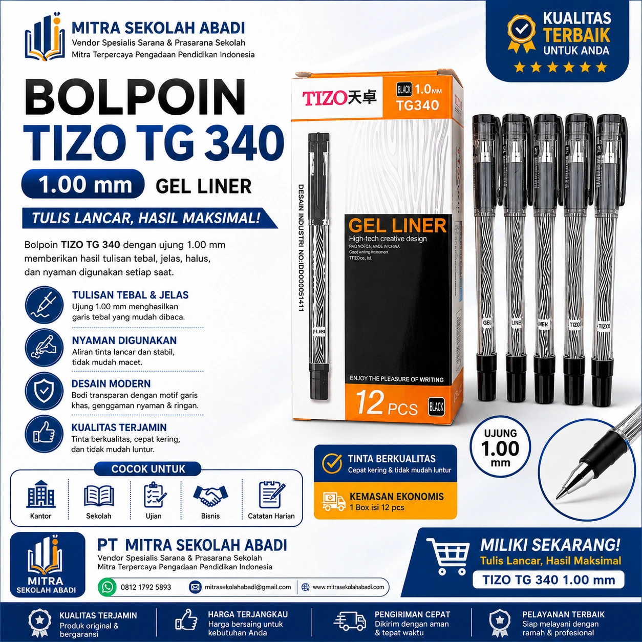 Bolpoin TIZO TG 340 Gel Liner 1.00 mm Hitam