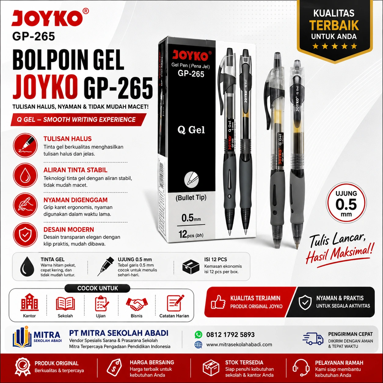 Bolpoin Gel JOYKO GP-265 Q Gel 0.5 mm Hitam