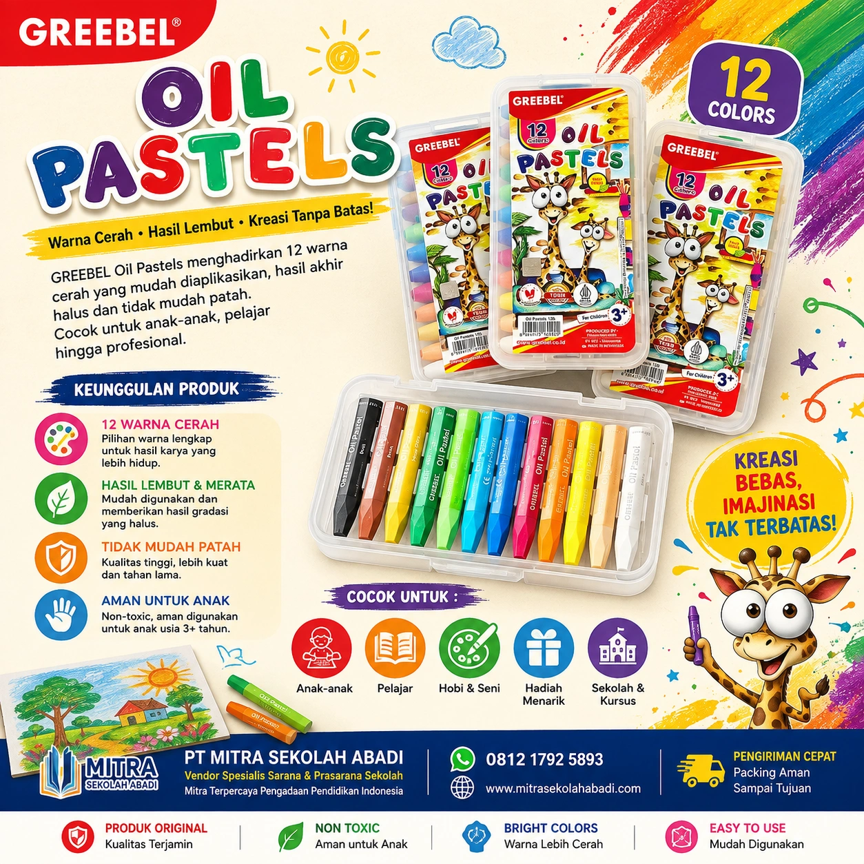 GREEBEL Oil Pastels 12 Warna
