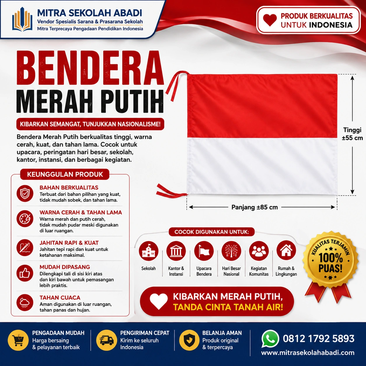 Bendera Merah Putih Ukuran 85 × 55 cm