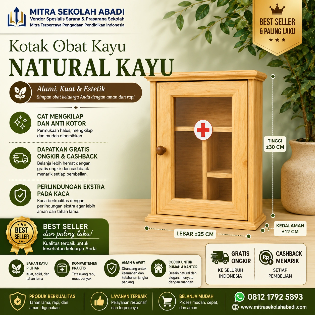 Kotak Obat Kayu Natural