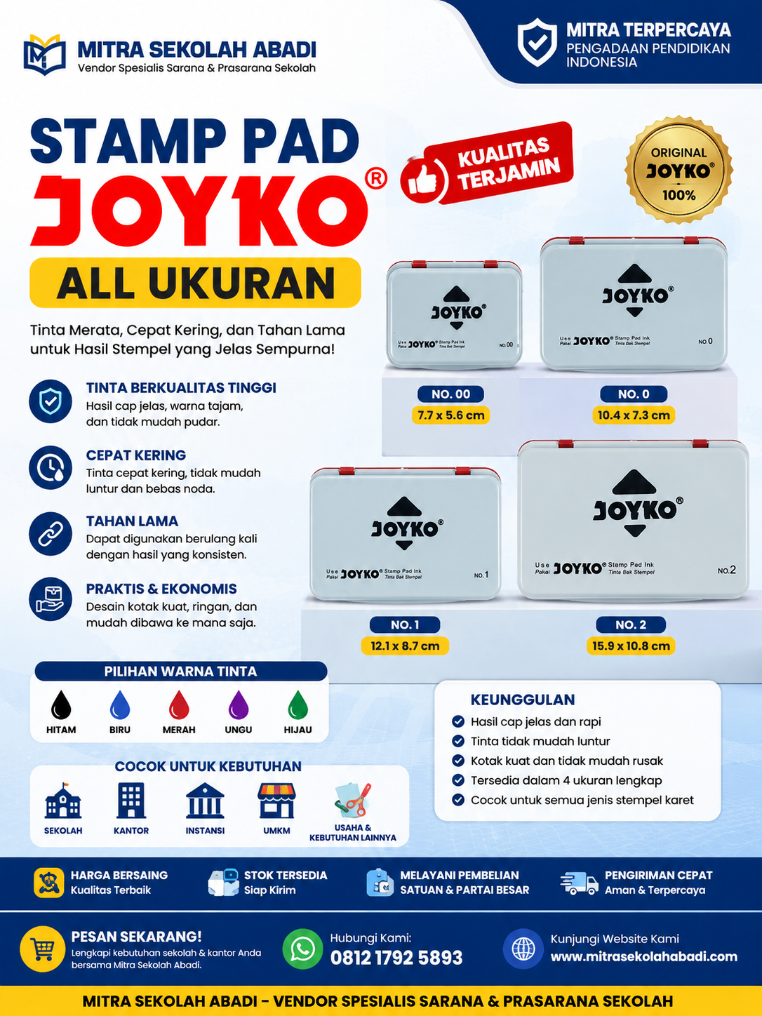 Deskripsi Produk Stamp Pad Joyko All Ukuran