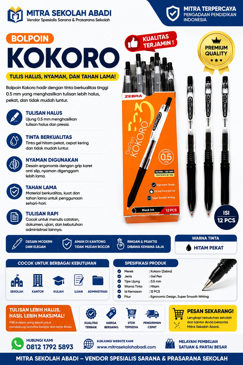 Bolpoin Kokoro Gel Pen 0.5 mm
