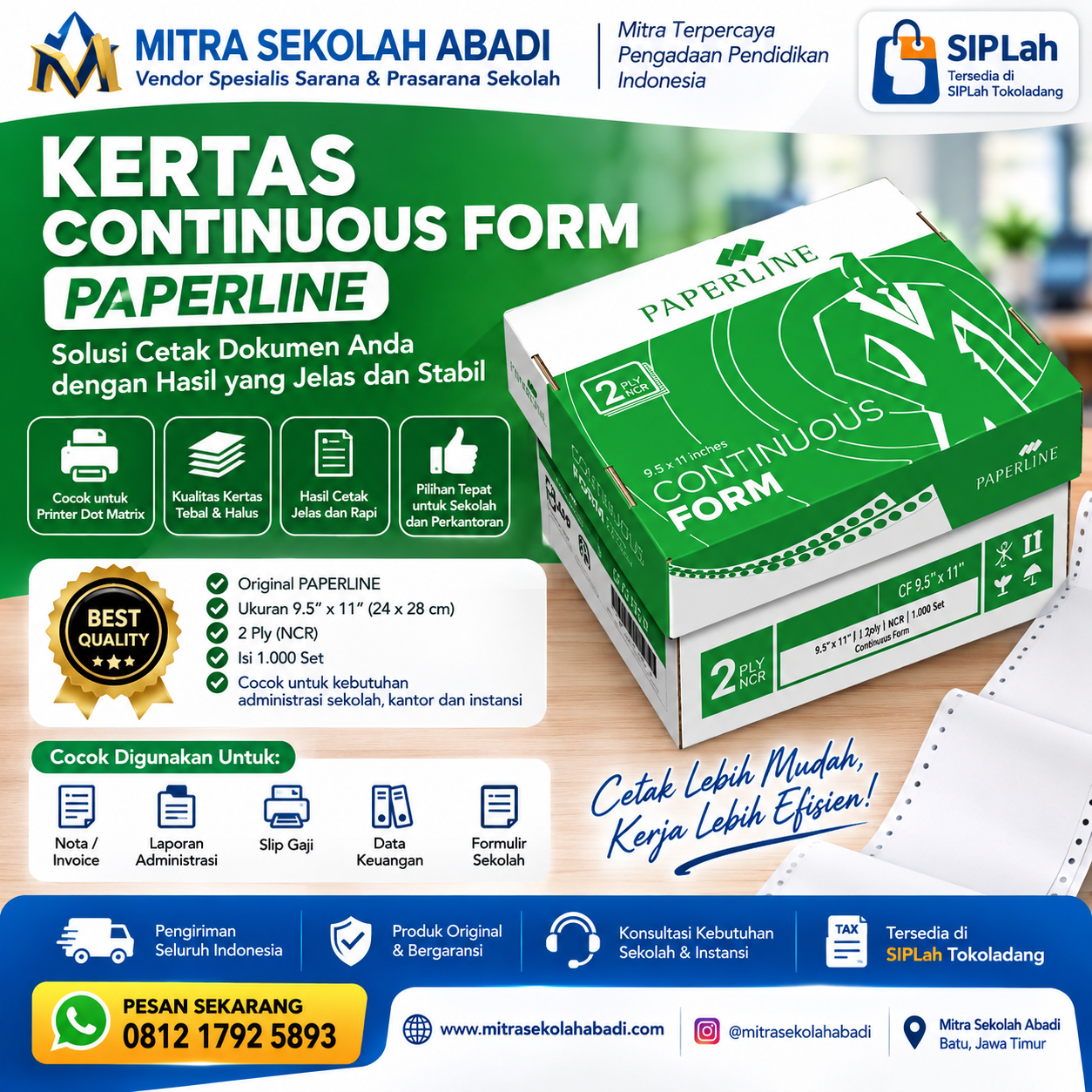 Kertas Continuous Form PAPERLINE 2 Ply NCR
