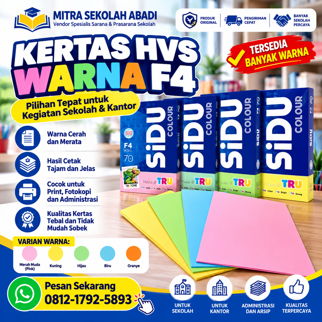 Kertas HVS Warna F4 70 GSM SiDU Colour