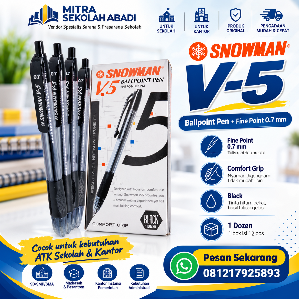 Snowman V-5 Ballpoint Pen 0.7 mm